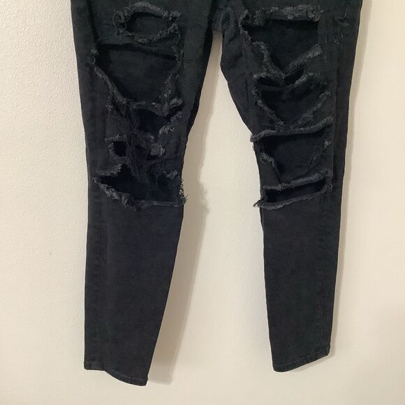 American Eagle Black Distressed Grunge Punk Concert Party Jeans 14 Short - Picture 3 of 7